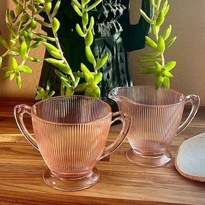 Pink Glass Sugar and Creamer